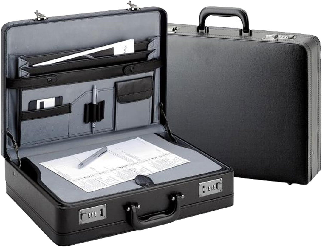 Bowatex Extra breite, grosse Aktenkoffer 46 cm Schreibplatte Erweiterbar Schwarz