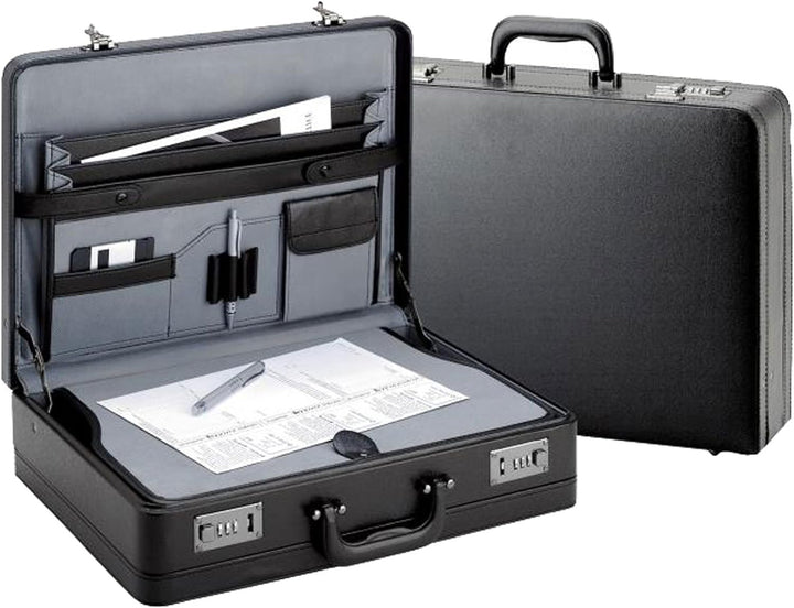 Bowatex Extra breite, grosse Aktenkoffer 46 cm Schreibplatte Erweiterbar Schwarz