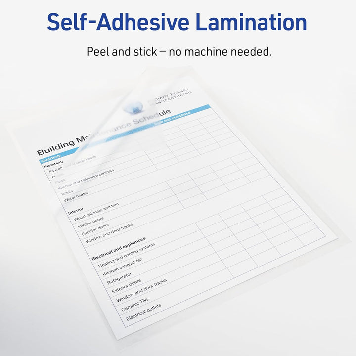 Clear Self-Adhesive Laminating Sheets, 3 mil, 9 x 12, 50/Box