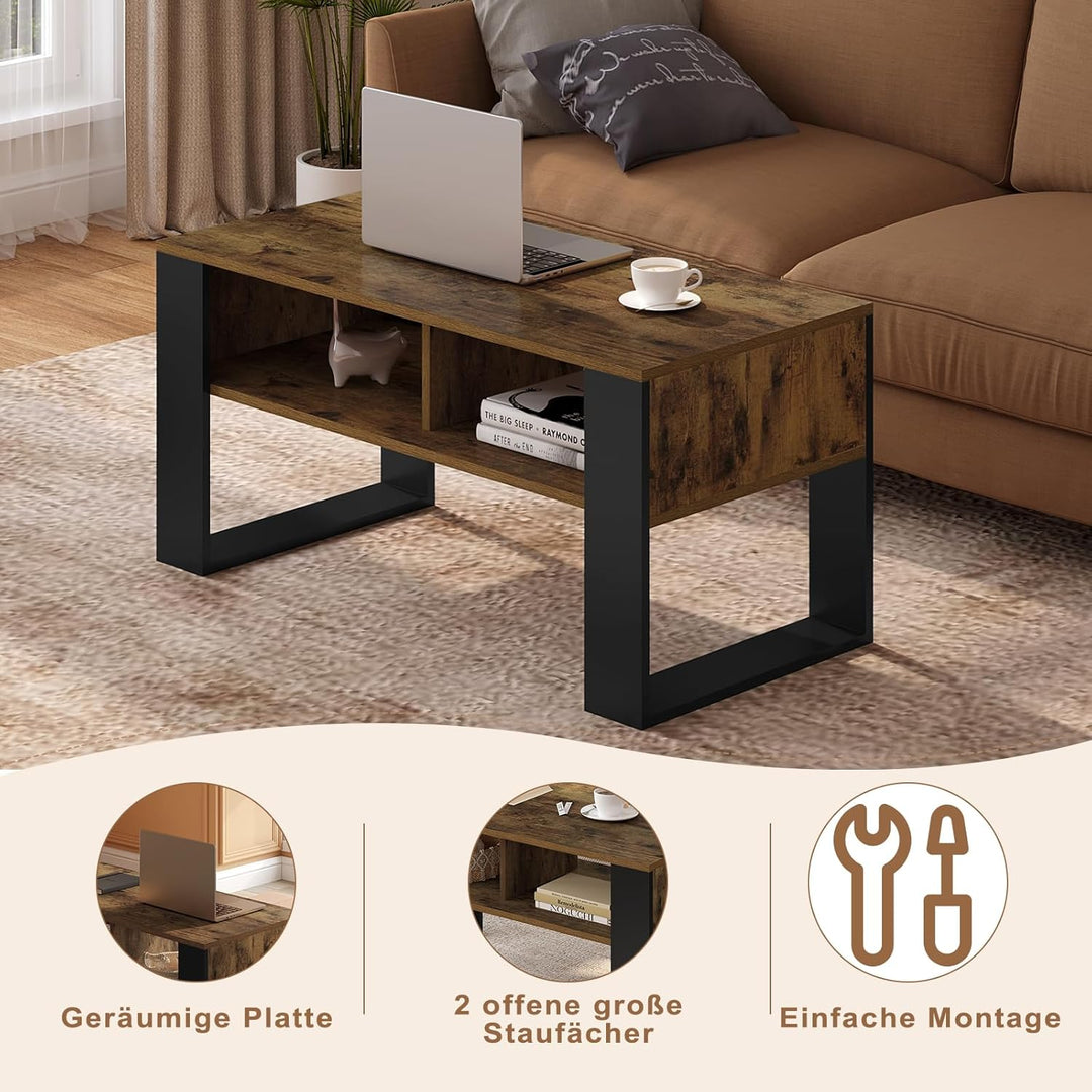 WOLTU Couchtisch mit Stauraum, Beistelltisch fürs Wohnzimmer, Wohnzimmertisch modern, rechteckiger K