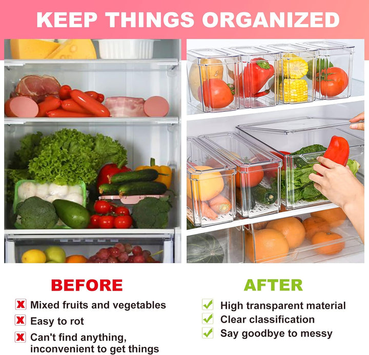 TWBEST Kühlschrank Organizer 8 Set,Kühlschrank-Organizer Mit Griff für Küche-Mit Deckel,Behälter für