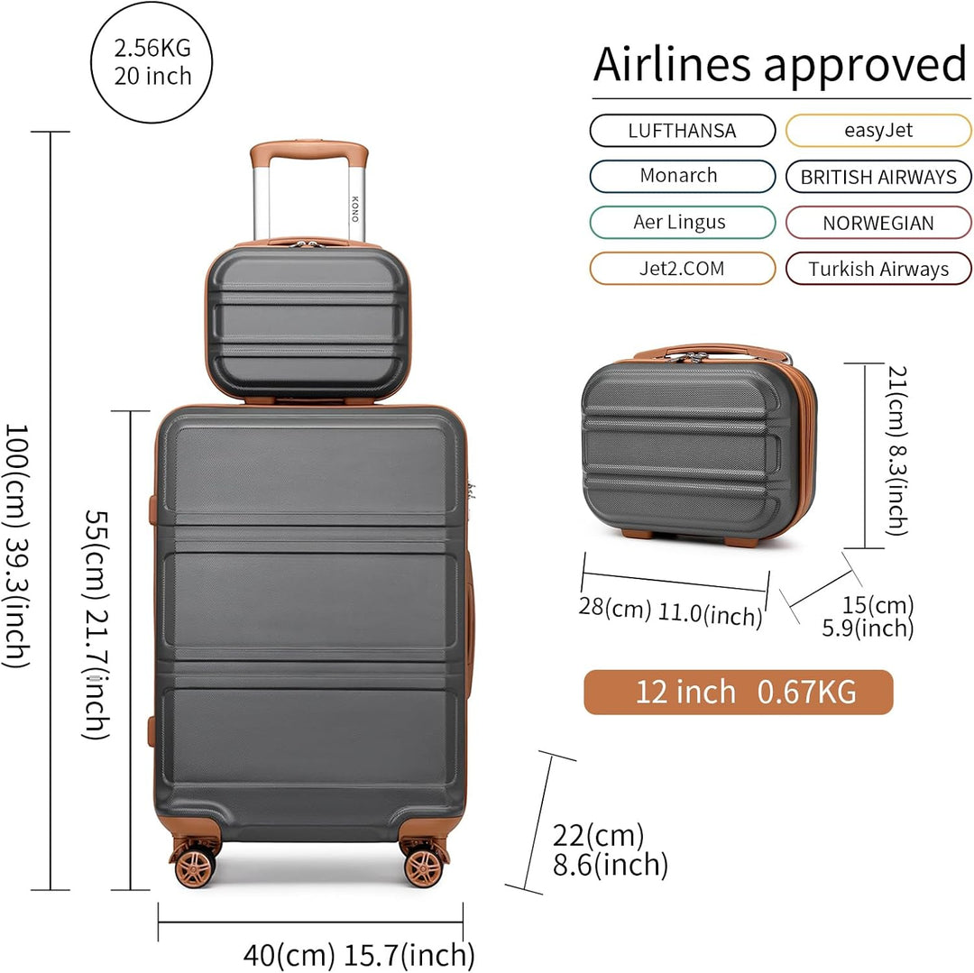 Kono Reisegepäck Set Leichter ABS-Hartschalen-Trolley mit 4 Spinnrollen und TSA-Zahlenschloss Grau/B