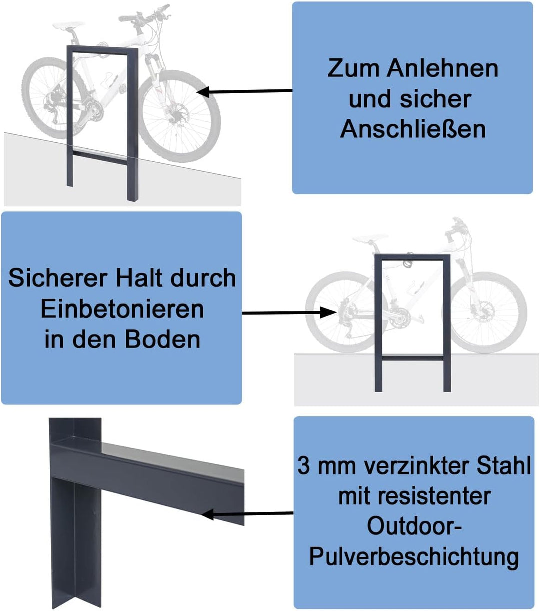Mendler Fahrradbügel HWC-J74 Fahrradständer Anlehnbügel, verzinkter Karbonstahl Outdoor-pulverbeschi