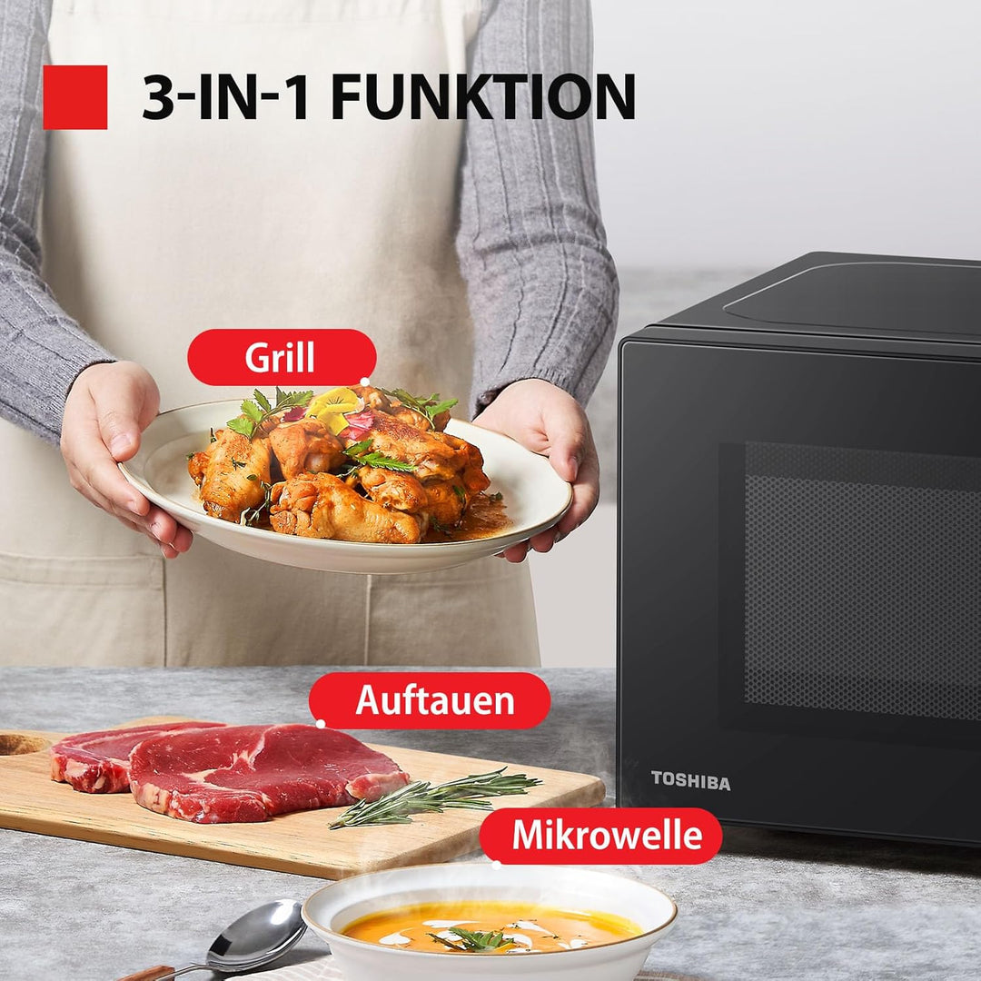 Toshiba MW2-MG20PF(BK)/GE Mikrowellenherd mit knuspriger Grill- & Kombigarfunktion, 5 Leistungsstufe