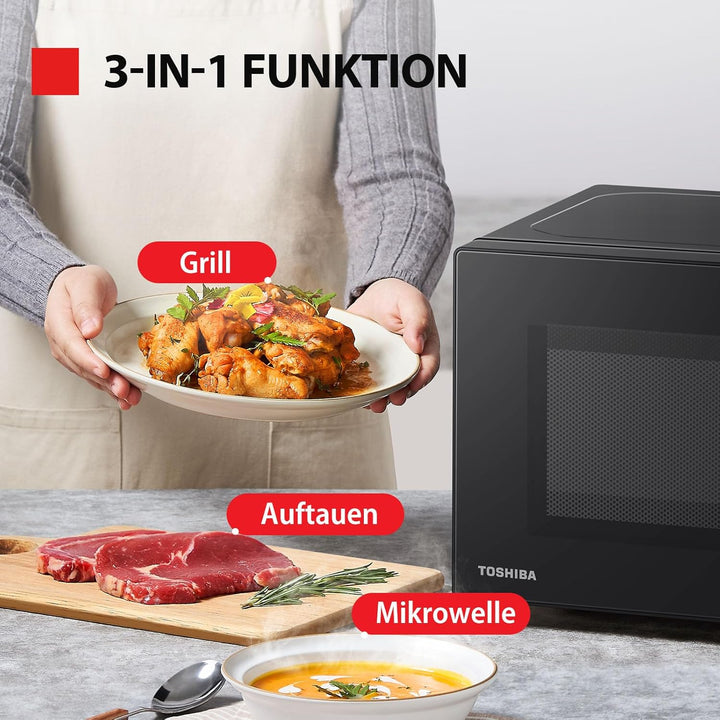 Toshiba MW2-MG20PF(BK)/GE Mikrowellenherd mit knuspriger Grill- & Kombigarfunktion, 5 Leistungsstufe