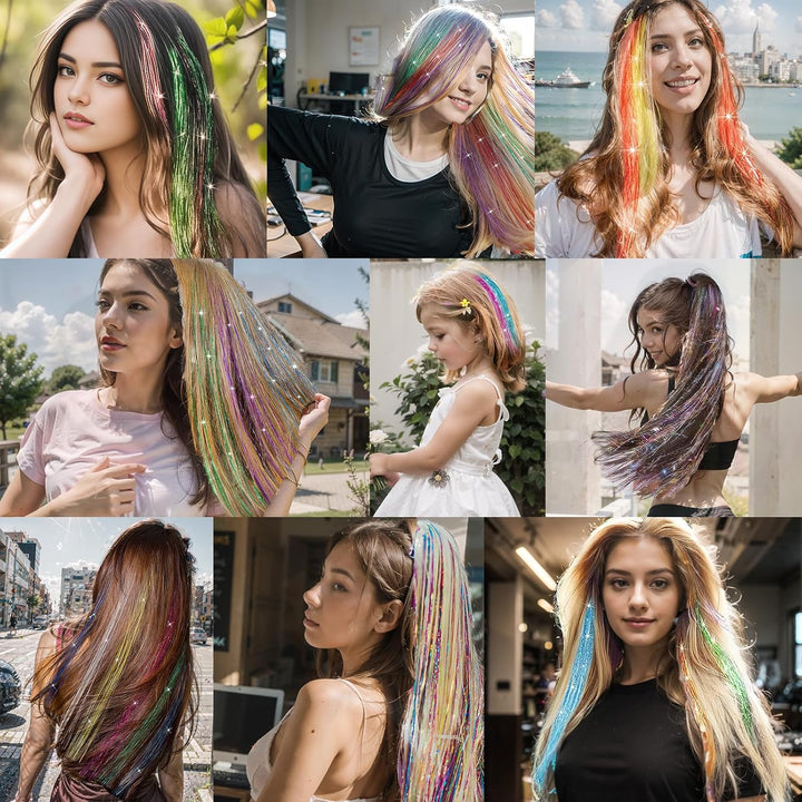 3200 Hair Tinsel,48 Inches Haar Lametta mit Werkzeug,16 Farben Glitzer Haarsträhnen zum Flechten Haa