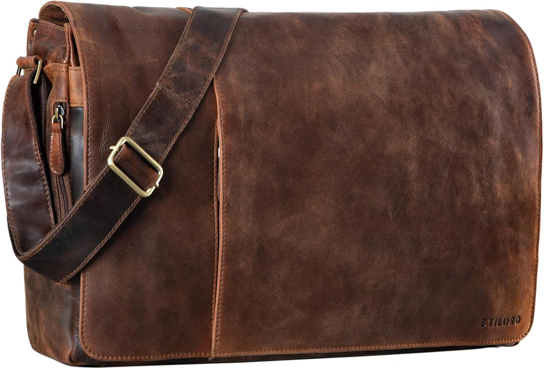 STILORD 'Maximus' XXL Ledertasche riesige Umhängetasche Unitasche 17 18 19 21 Zoll Laptop Aktentasch