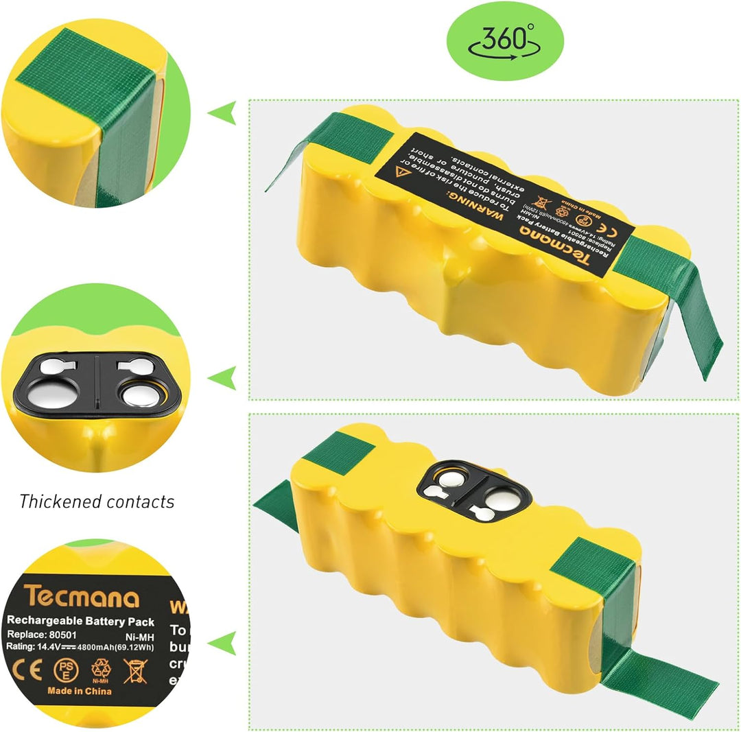 Tecmana 14.4V 4.5Ah Ersatzakku Kompatibel mit iRobot Roomba 500 600 700 800 R3, 531 555 581 595 620