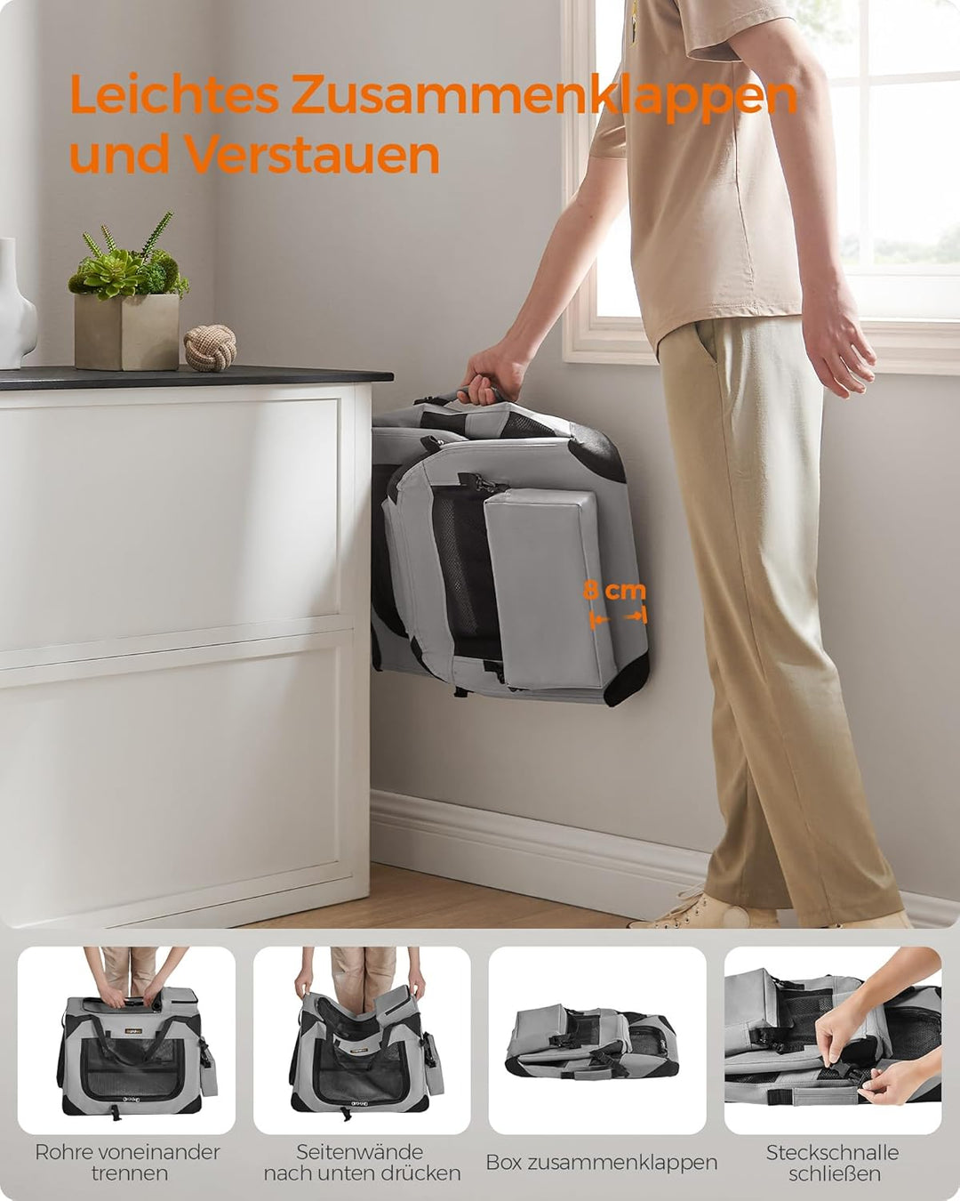 Feandrea Hundebox faltbar, Transportbox Hund, M, Hundetasche, Oxford-Gewebe, Netzstoff, atmungsaktiv