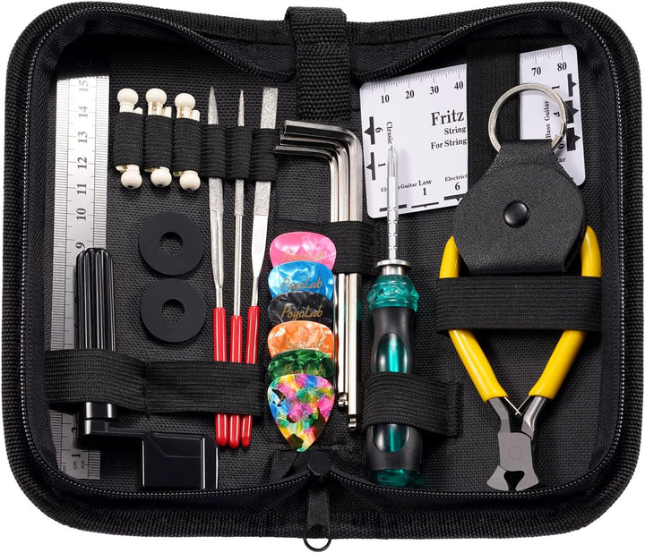POGOLAB Gitarren Werkzeug Reparatur Set, 31 Stk Gitarren Bausatz mit Saitenkurbel Akustische Gitarre