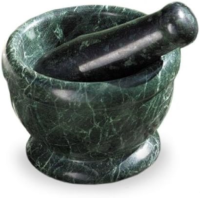 Küchenmörser Mörser Ø 12 x 9 cm aus Serpentin grün Naturstein mit Marmor Optik, Reibschale Zerkleine