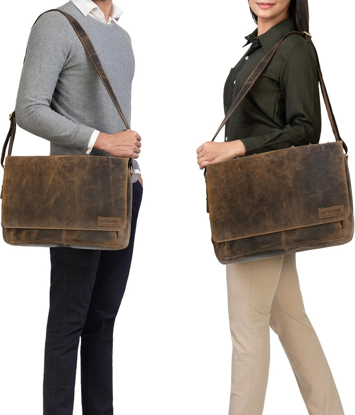 STILORD 'Rick' Schultertasche Leder für 15,6 Zoll Laptop Umhängetasche Aktentasche Bürotasche Unitas