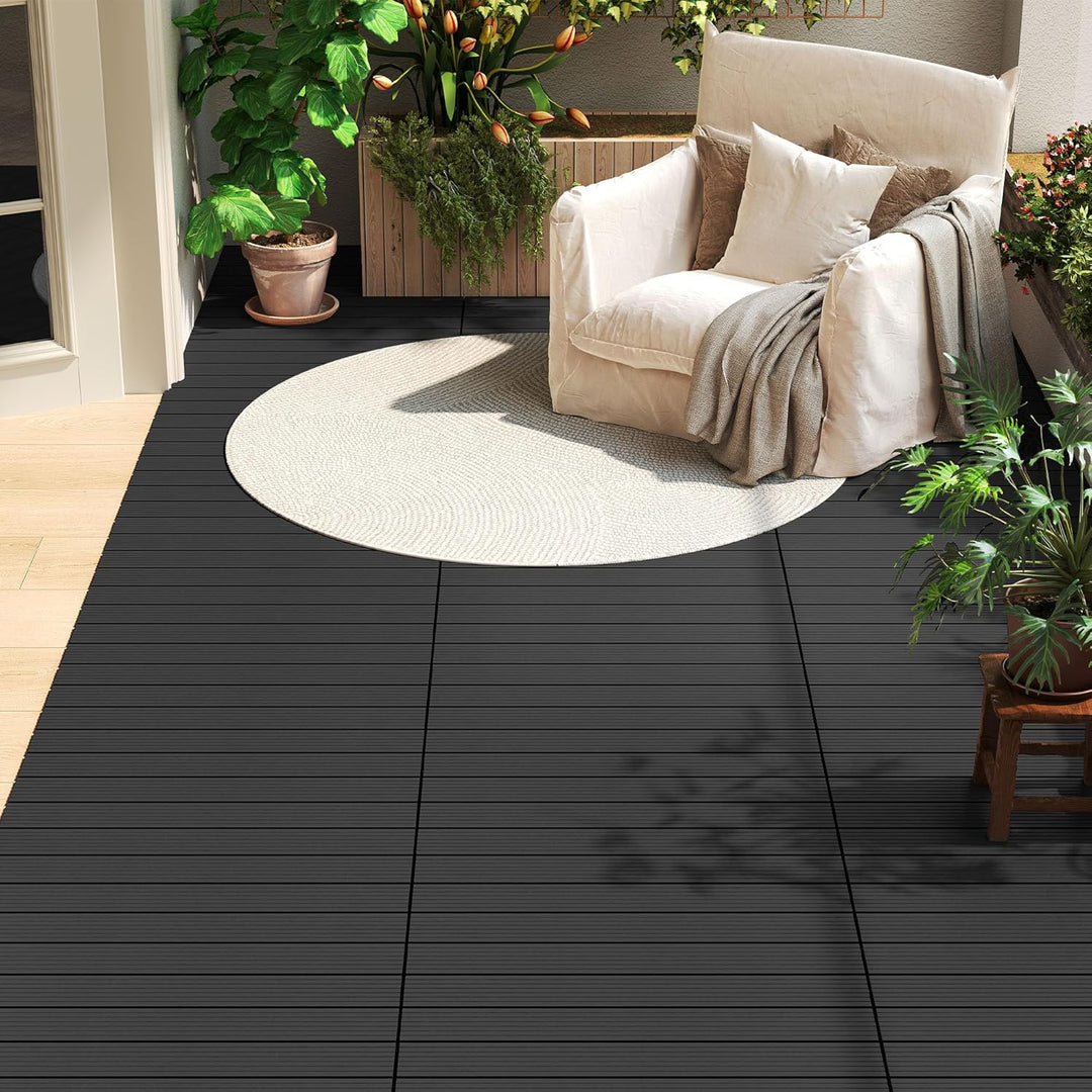 WOLTU WPC Terrassenfliesen Terrassendielen Holz-Optik 30x60cm, Fliese Bodenfliese Klickfliese mit kl