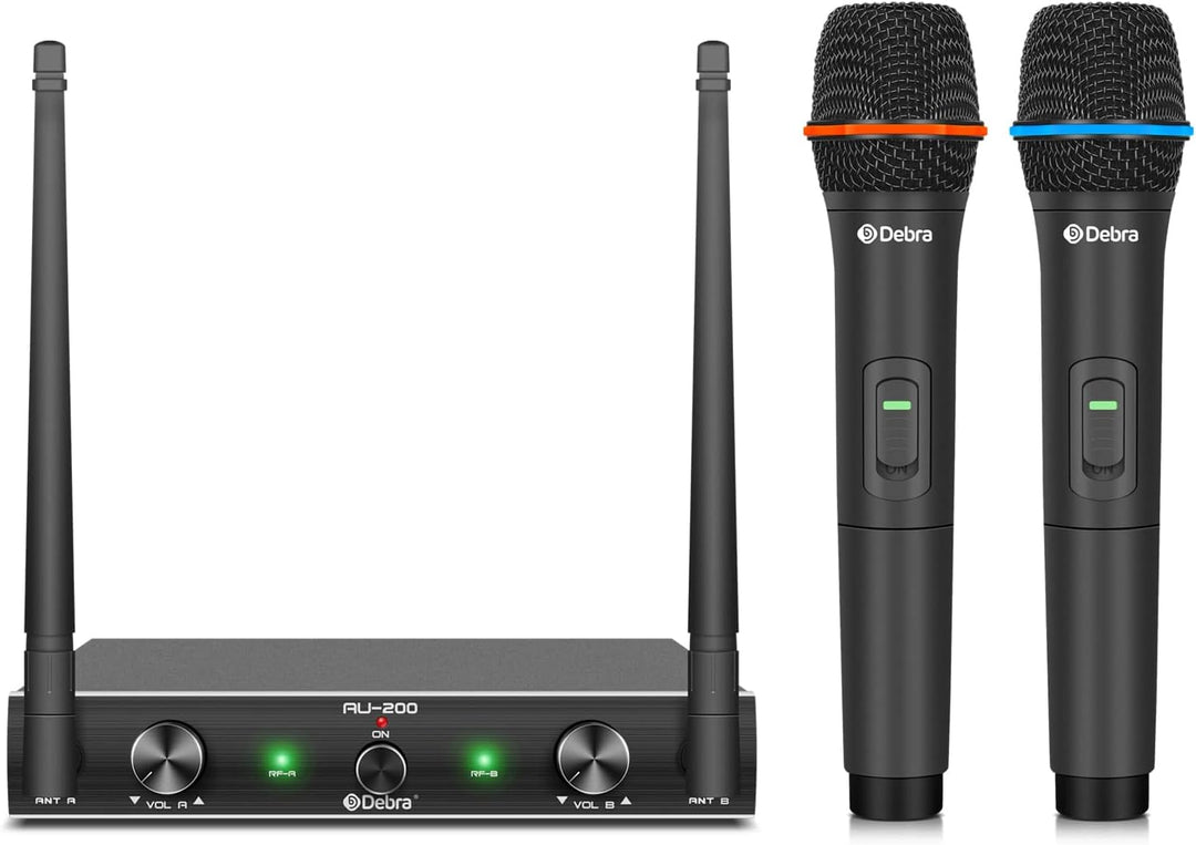 D Debra Audio AU200 Pro UHF 2-Kanal-Drahtlos-Mikrofonsystem mit schnurlosen Lavalier-Headset-Mikrofo