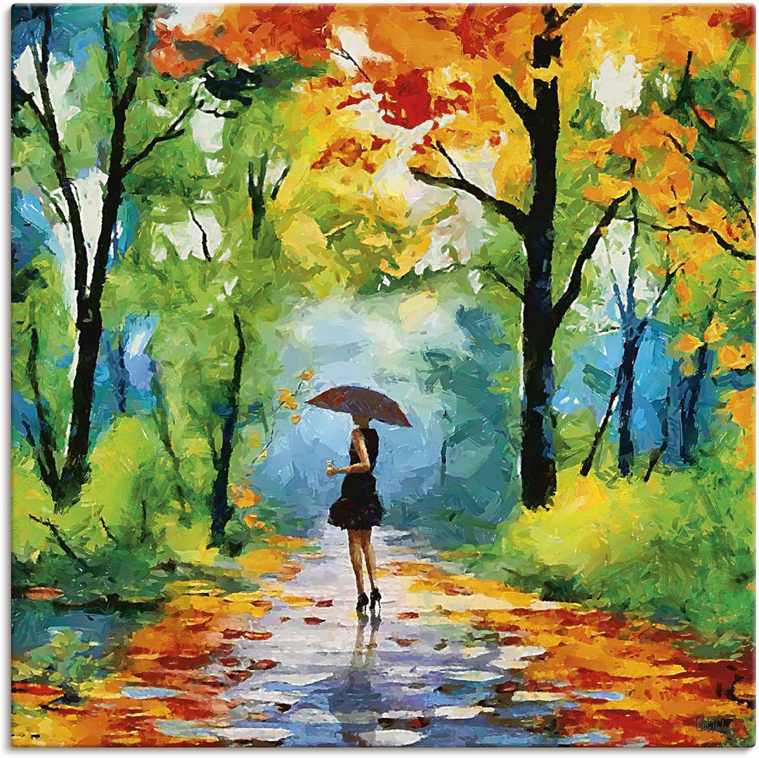 ARTland Leinwandbilder Wandbild Bild auf Leinwand 70x70 cm Gemälde Landschaftsbilder Wald Herbst Nat