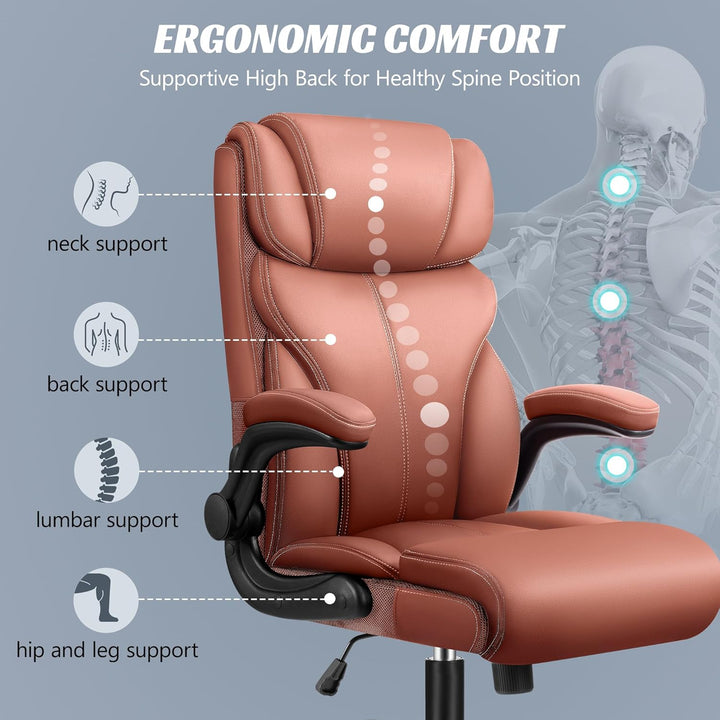 FelixKing Bürostuhl, Schreibtischstuhl Ergonomisch, Grosser und hoher Chefsessel Leder, Wippfunktion