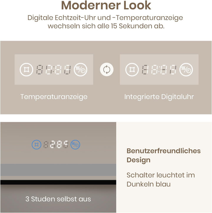 EMKE Badspiegel mit Beleuchtung 70x50cm Badspiegel Schwarzer Rand LED Badezimmerspiegel mit Touch, A