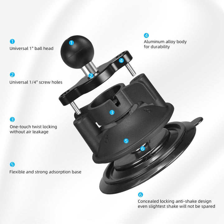 FANAUE Twist Lock Saugnapf Basis mit 1-Zoll-Kugel-Adapter kompatibel mit RAM Mount B Grösse Doppelso