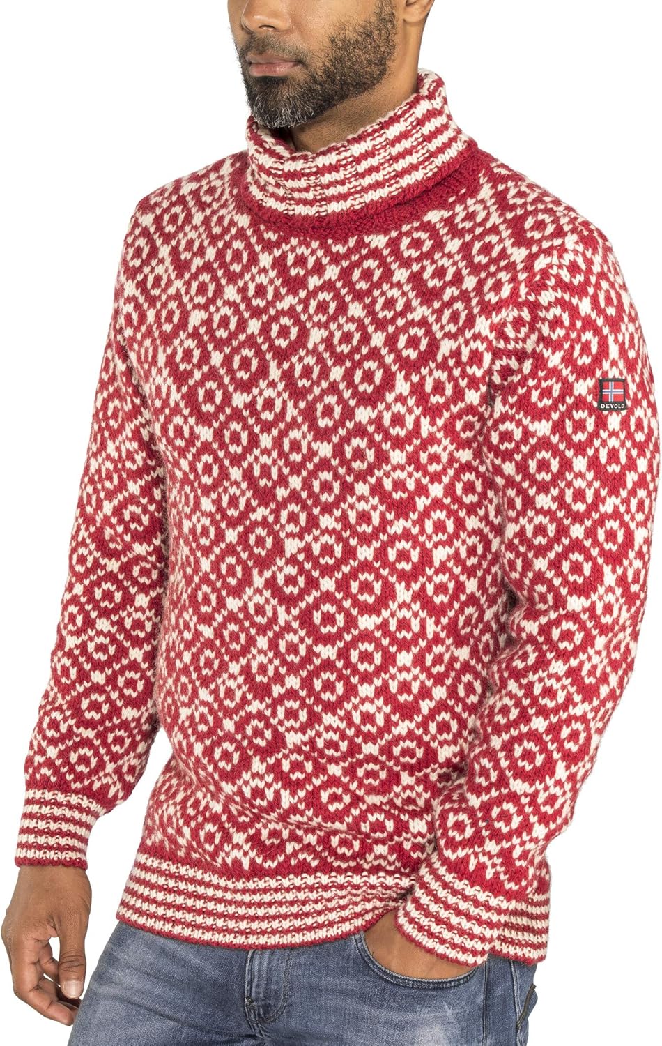 Devold Originals Svalbard Sweater High Neck Rot, Merino Freizeitpullover, Grösse XS - Farbe Hindberr