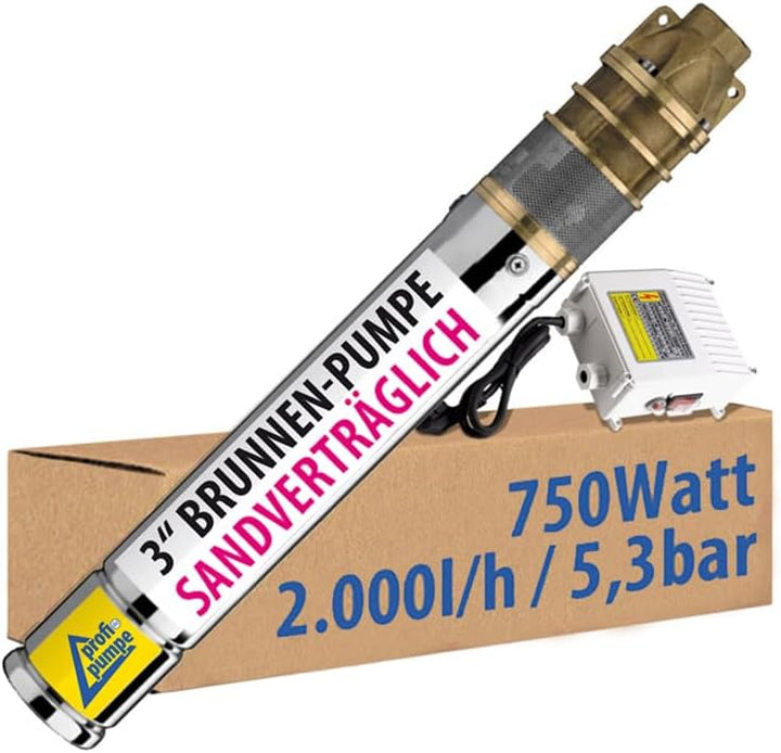 BRUNNENPUMPE TIEFBRUNNENPUMPE 3" 750Watt SANDVERTRÄGLICHE TAUCHPUMPE IMPELLERPUMPE TAUCHDRUCKPUMPE P