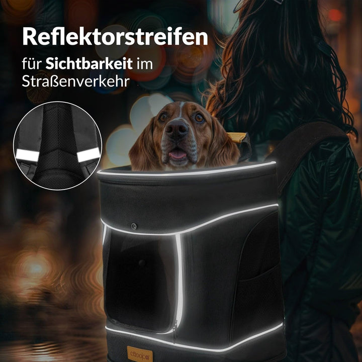CADOCA® Haustierrucksack bis 20 kg verstellbare Gurte faltbar Kurzleine Haustier Tragetasche Hunderu