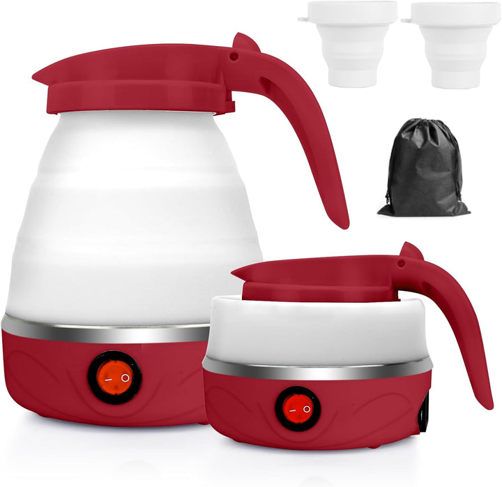 RANJIMA Faltbarer Wasserkessel, 0,6 L Mini Wasserkocher Faltbar Silikon-Camping-Wasserkessel Tragbar