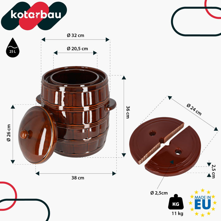KOTARBAU® Gärtopf 25 L Steinguttopf mit Deckel und Beschwerungsstein Hermetisch Sauerkrauttopf Gurke