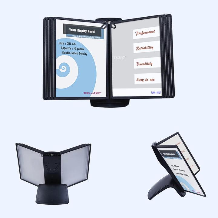 TUKA-i-AKUT Tisch-Sichttafel Aufsteller mit 10 Sichttafeln, DIN A4 Desktop Sichttafel System, Sichtt