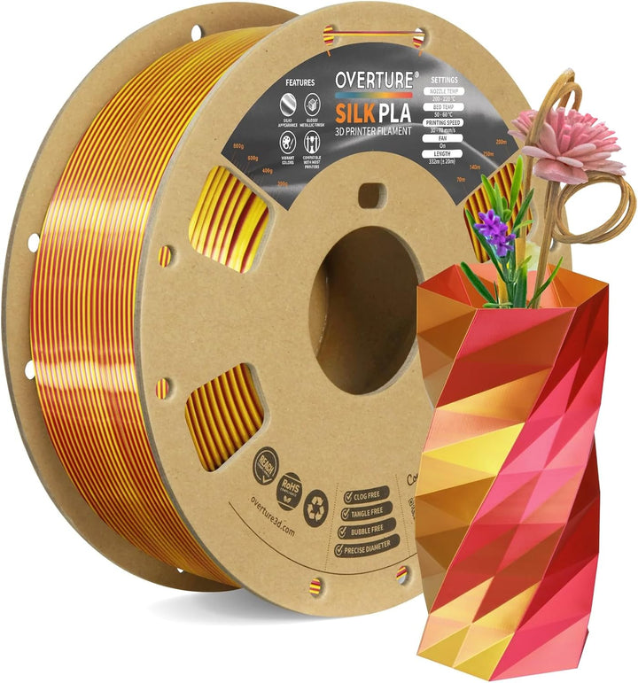 OVERTURE Silk PLA Zweifarbig Filament 1.75mm für 3D Drucker, 1kg Spule (2.2lbs), Massgenauigkeit +/-
