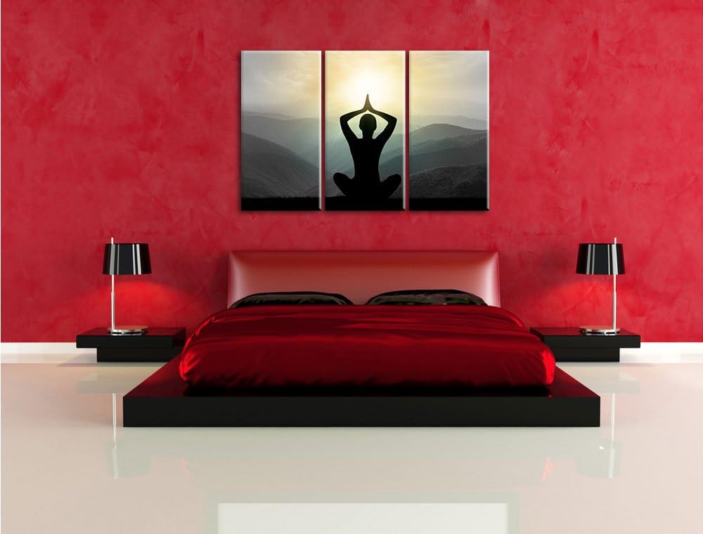 Pixxprint Yoga und Meditation in den Bergen B&W Detail 3-Teiler Leinwandbild 120x80 Bild auf Leinwan