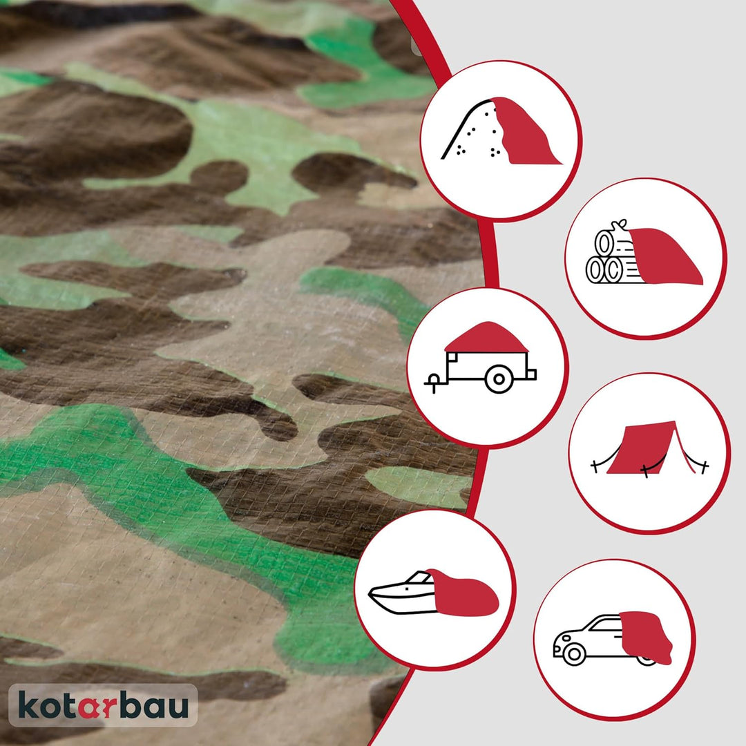 KOTARBAU® Gewebeplane 3x5 m Tarnfarbe 80g/m2 Abdeckplane Verstärkten Ösen Schutzplane Wasserdicht Ba