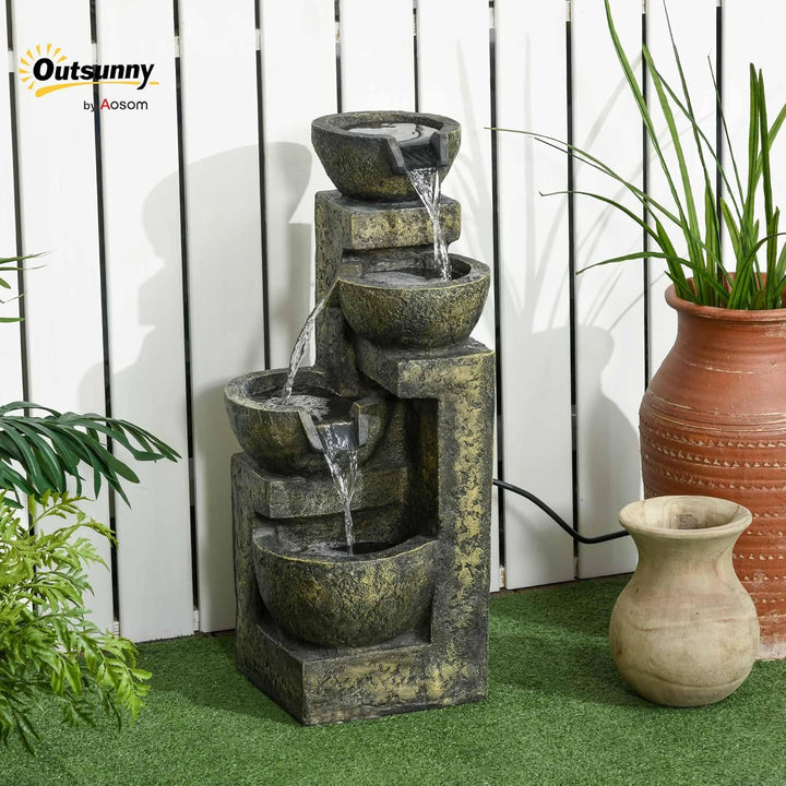 Outsunny Gartenbrunnen, Springbrunnen mit Einstellbarer Strömung, 4 Stufen Zierbrunnen, Wasserspiel,