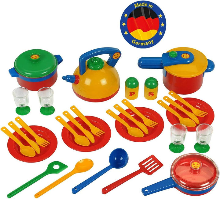 Theo Klein 9194 Emma's Kitchen grosses Topfset|Buntes, robustes Geschirr|Mit Schnellkochtopf, Kochlö
