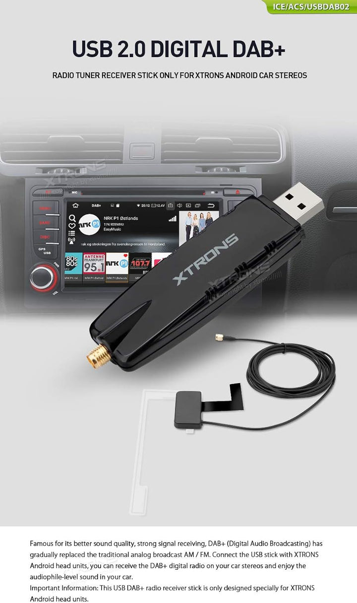 XTRONS DAB+ USB 2.0 Digital DAB+ Radio Tuner Receiver Stick Radioempfänger-Stick NUR für XTRONS Andr
