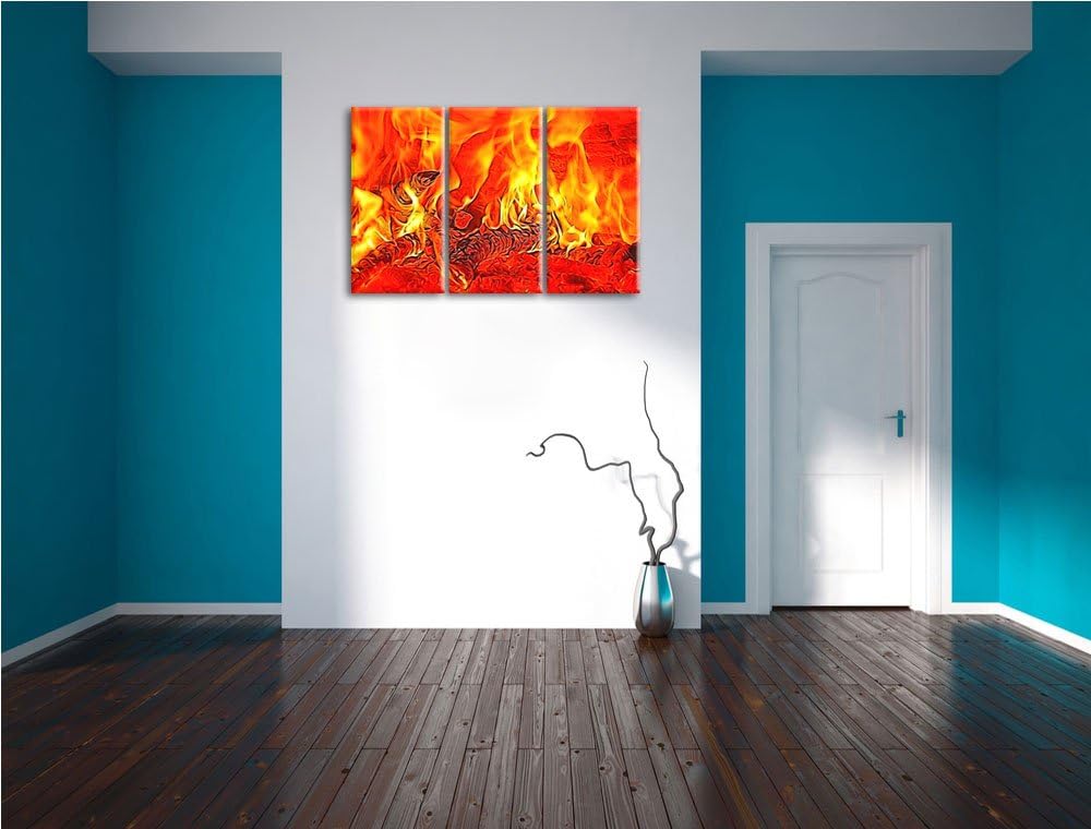 Gemütliches Holz im Feuer Spezial 3-Teiler Leinwandbild 120x80 Bild auf Leinwand, XXL riesige Bilder