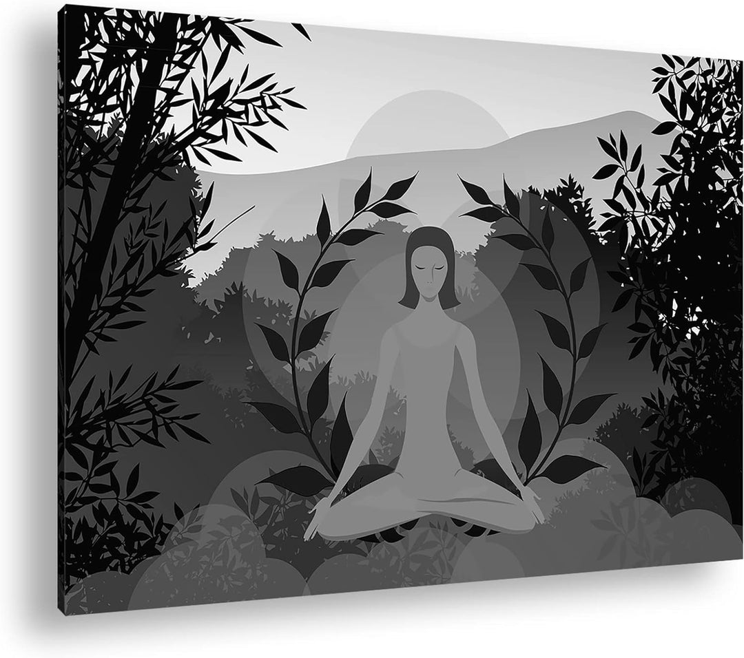 deyoli Meditation im Grünen Effekt: Schwarz&Weiss Format: 80x60 als Leinwandbild, Motiv fertig gerah