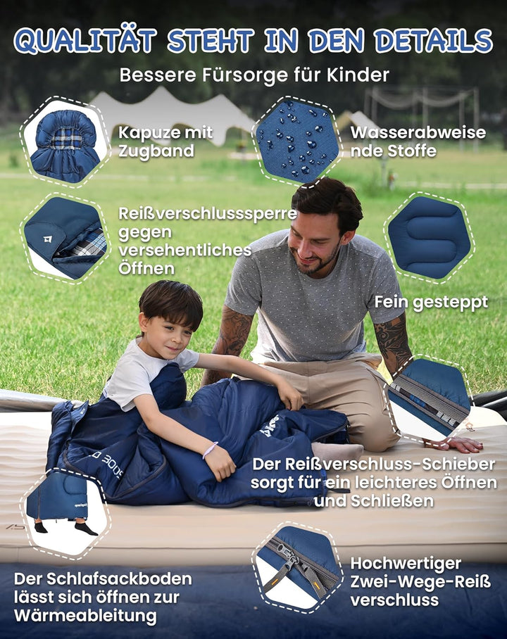 KingCamp Kinderschlafsack Schlafsack Winter Warmer Deckenschlafsack 3-4 Jahreszeiten für Kinder beim