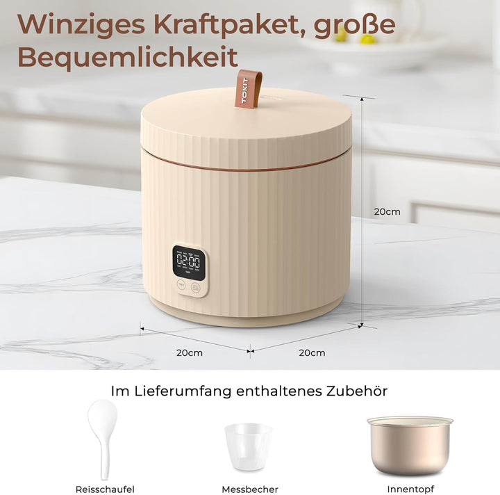 TOKIT Reiskocher Klein Pro 1,5L Mini aber Multifunktionen mit Display-Touch-Taste für 1-3 Personen K