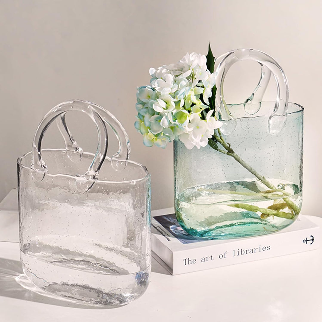 DBREAKS Glas Handtasche Vase, Tasche Glasvasen, Klare Handgemachte Vase, Kreative Bubble Handtasche