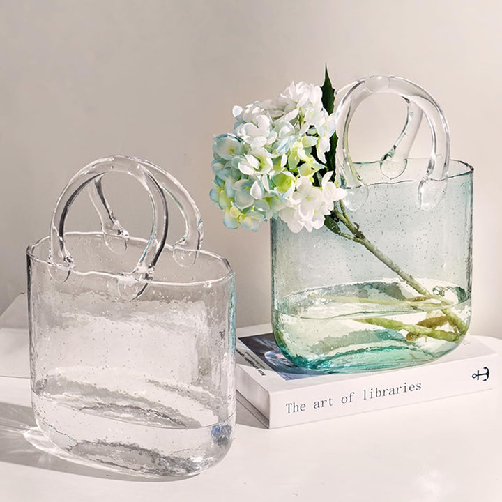 DBREAKS Glas Handtasche Vase, Tasche Glasvasen, Klare Handgemachte Vase, Kreative Bubble Handtasche