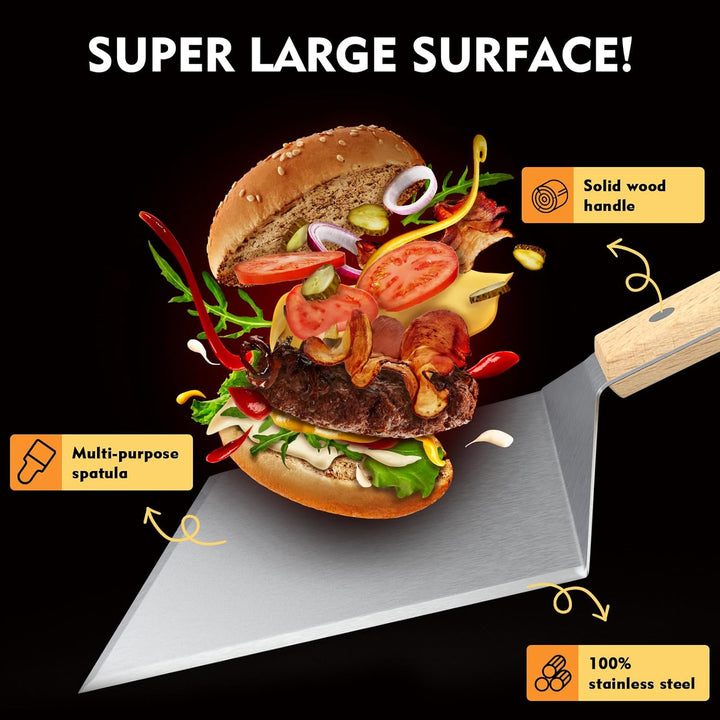 HAPPY FINDING Grillspachtel, XXL holzgriff Grillbestecksets Edelstahl Grill Zubehör mit Grillspatel-