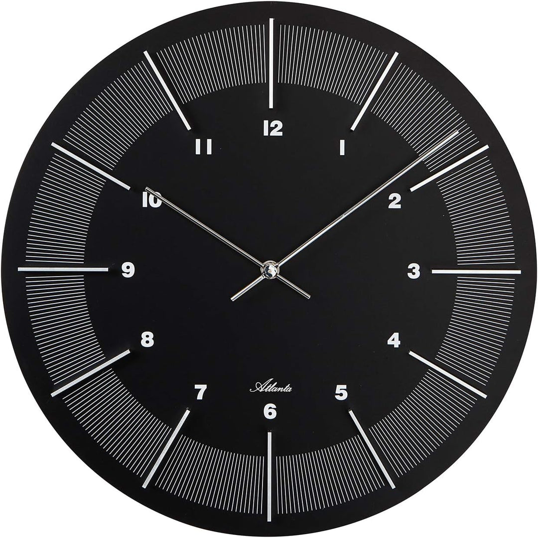 Atlanta Moderne grosse Wanduhr Quarz, 40 cm MDF-Gehäuse, erhabene Ziffern, Schwarz - 4471-7, Schwarz