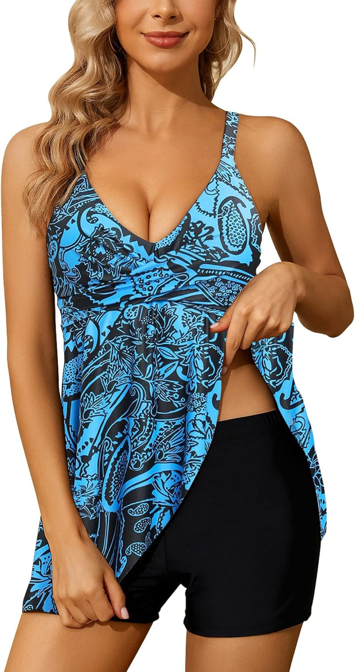 CheChury Badeanzug Tankini Damen Bauchweg Volant Zweiteilig Bademode Push up Badeanzug Oberteil mit