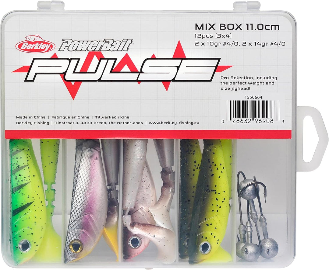 Berkley Pulse Shad Weichgummi Angelköder und Jigkopf Hakenset – Set aus Paddle Tail Soft Baits mit g