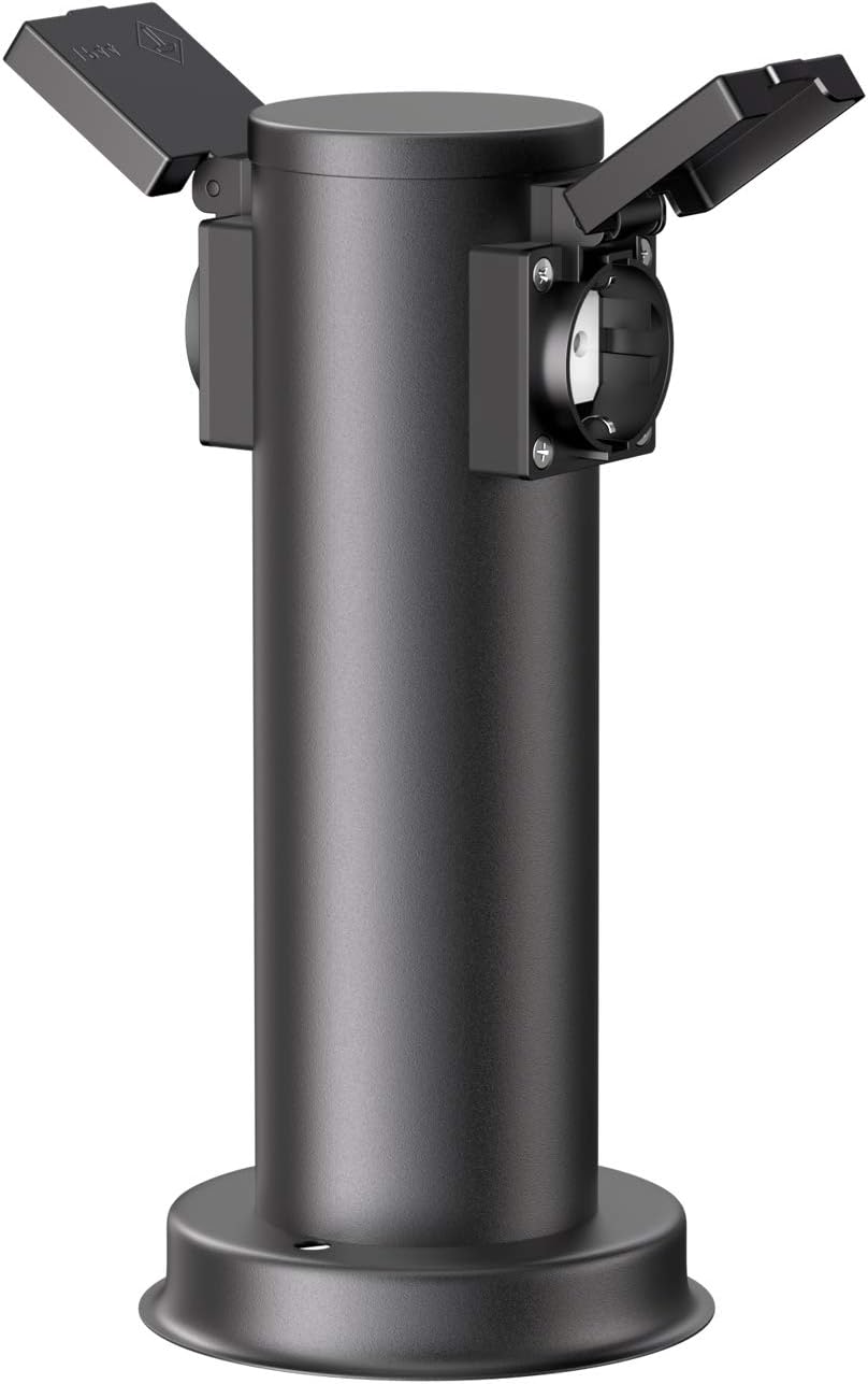 ledscom.de Garten-Steckdosen-Säule PORU mit Erdspiess und 2m Kabel für aussen, 2-Fach, Edelstahl, sc