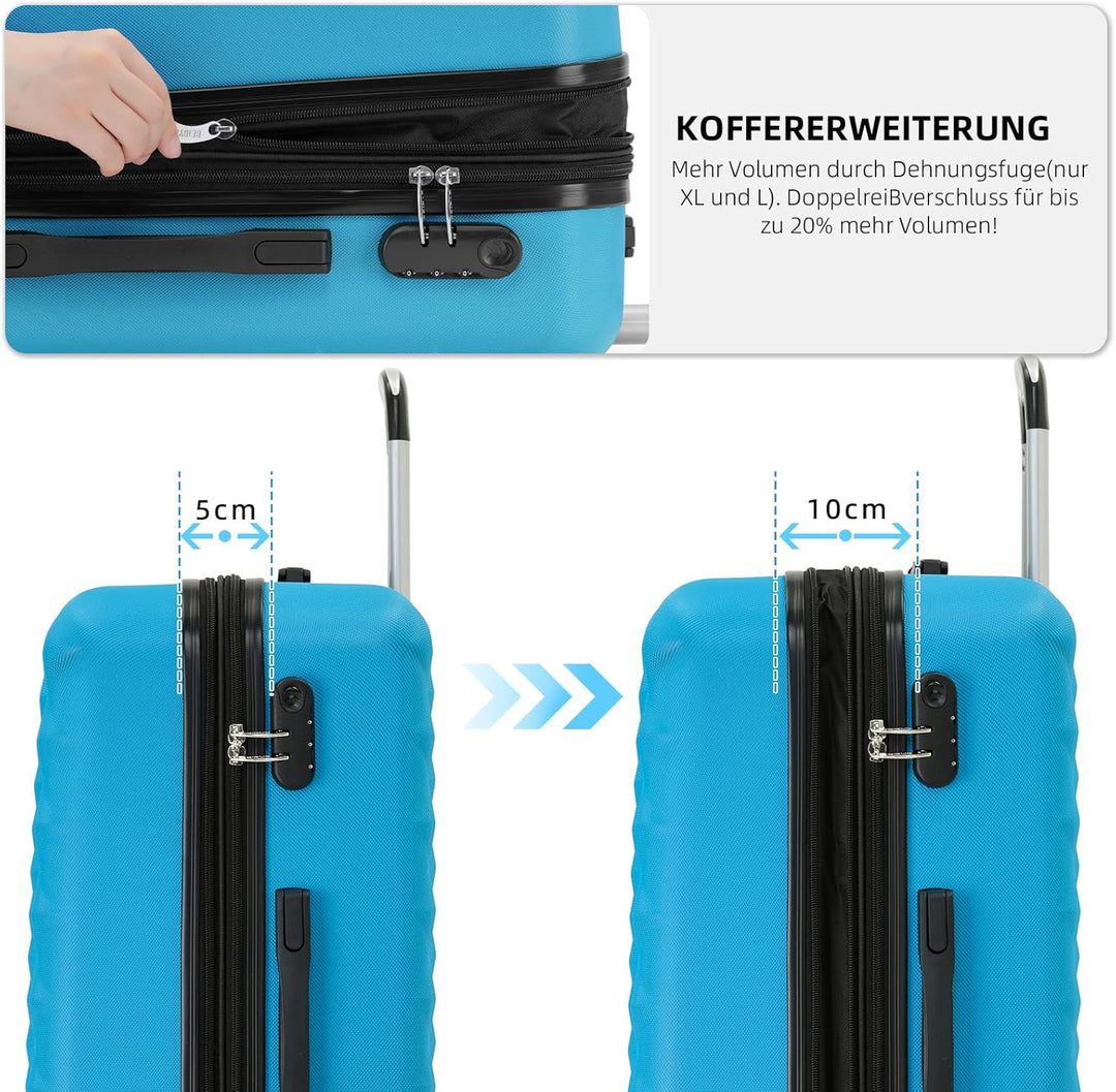 BEIBYE Zwillingsrollen 2066 Hartschale Trolley Koffer Reisekoffer Gepäck M-L-XL-Set (Türkis, Set) Tü