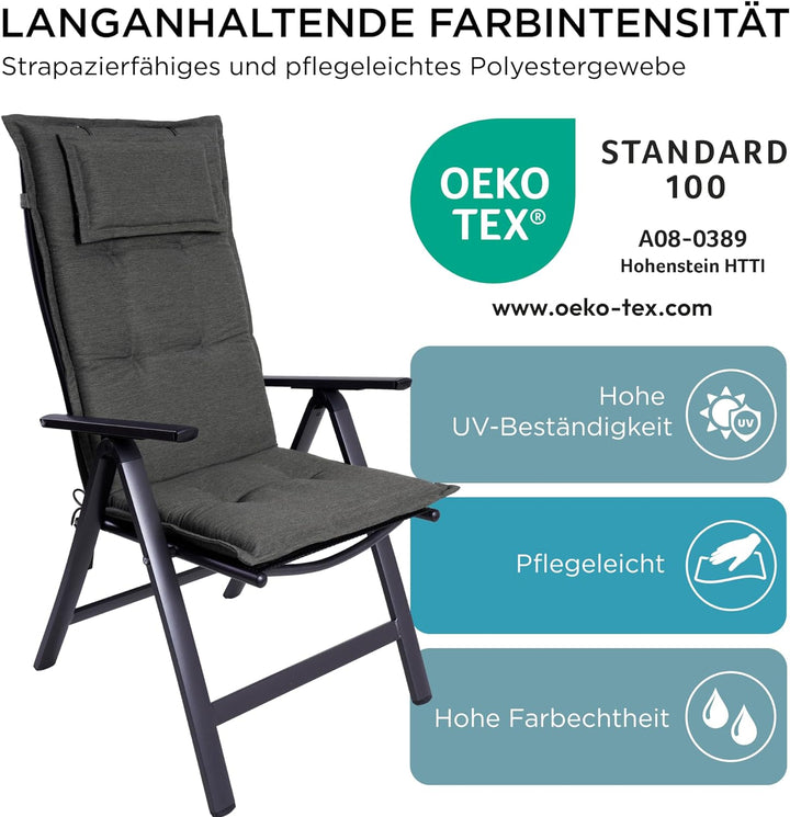 gardisun Gartenstuhlauflagen Hochlehner mit Kopfteil I Extra Dicke Sitzauflagen I Made in Europe I P