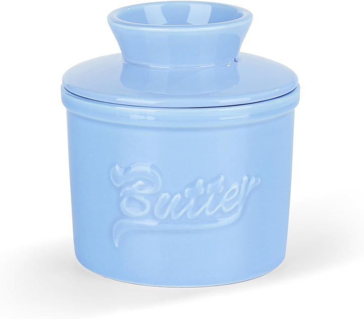 fanquare Blau Butterdose Porzellan mit Deckel, Runder Butterbehälter fur Französische Butterdose und