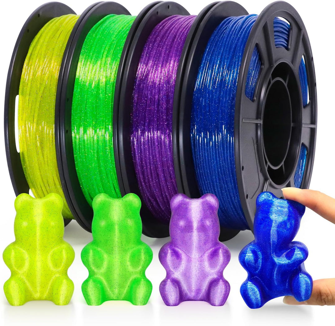 YOUSU TPU-Filament 1,75 mm, transparentes Galaxy-TPU (Gelb, Grün, Blau, Lila) A2-Galaxie Glitzer TPU