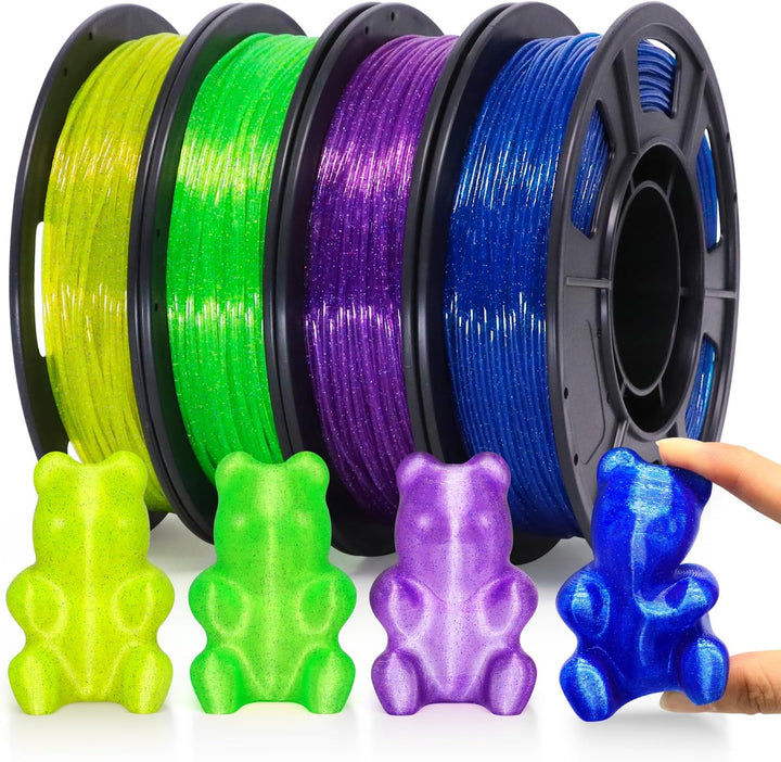 YOUSU TPU-Filament 1,75 mm, transparentes Galaxy-TPU (Gelb, Grün, Blau, Lila) A2-Galaxie Glitzer TPU